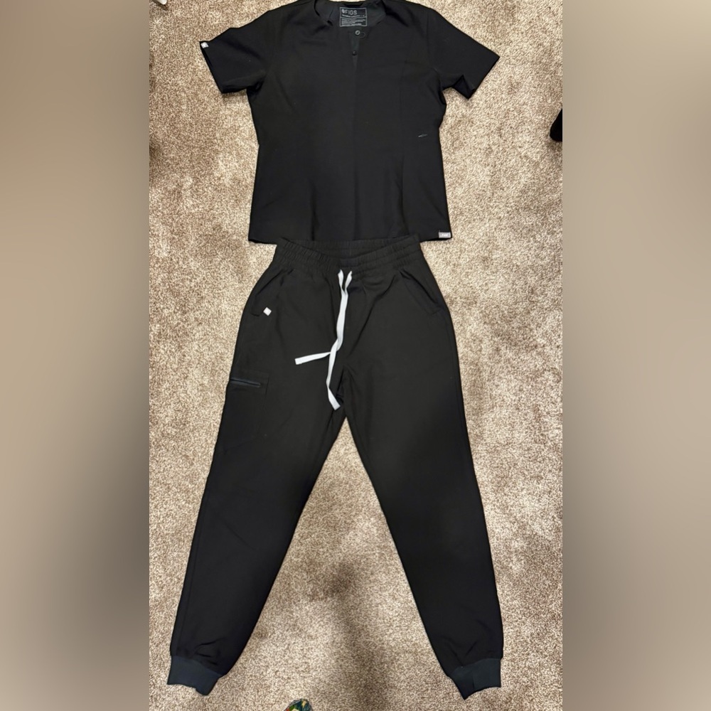 Figs Black Joggers with White Accent